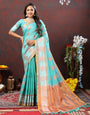 Vestigial Firozi Cotton Silk Saree With Improbable Blouse Piece