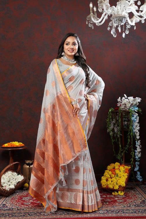 Load image into Gallery viewer, Splendiferous Grey Cotton Silk Saree With Proficient Blouse Piece
