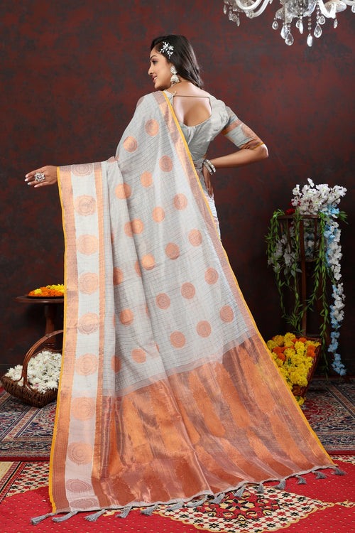 Load image into Gallery viewer, Splendiferous Grey Cotton Silk Saree With Proficient Blouse Piece
