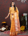 Engaging Mustard Cotton Silk Saree With Ornate Blouse Piece