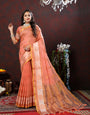 Incredible Peach Cotton Silk Saree With Resplendent Blouse Piece