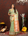 Prodigal Pista Cotton Silk Saree With Piquant Blouse Piece