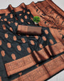 Woebegone Black Soft Banarasi Silk Saree With Artistic Blouse Piece