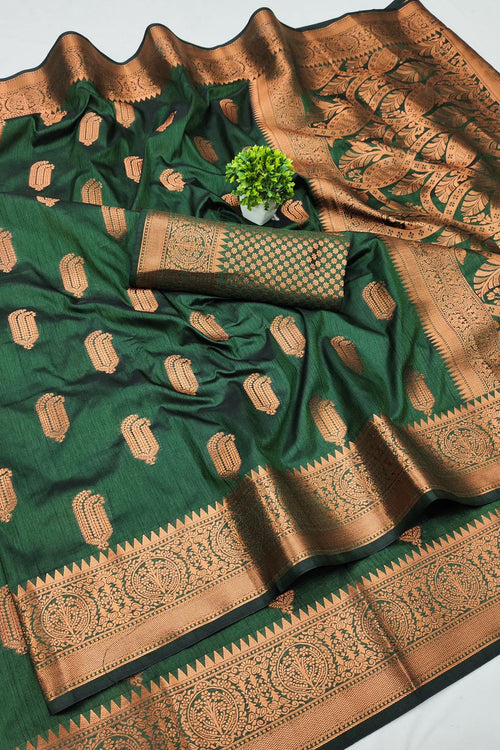 Load image into Gallery viewer, Unequalled Dark Green Soft Banarasi Silk Saree With Quixotic Blouse Piece
