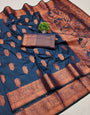 Splendorous Navy Blue Soft Banarasi Silk Saree With Confounding Blouse Piece