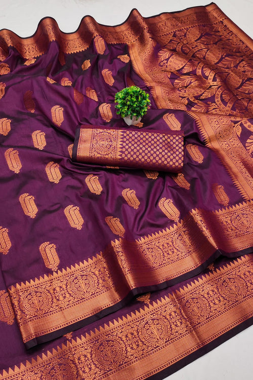 Load image into Gallery viewer, Ornate Purple Soft Banarasi Silk Saree With Zephyr Blouse Piece
