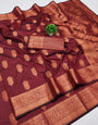 Devastating Wine Soft Banarasi Silk Saree With Profuse Blouse Piece