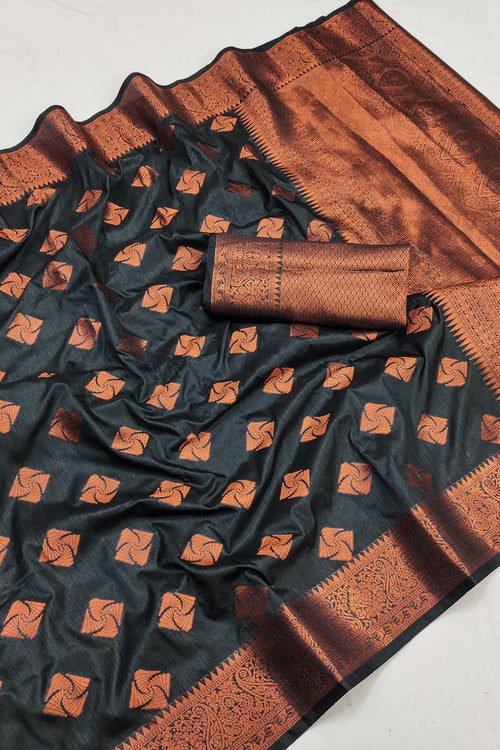 Load image into Gallery viewer, Sumptuous Black Soft Banarasi Silk Saree With Enthralling Blouse Piece
