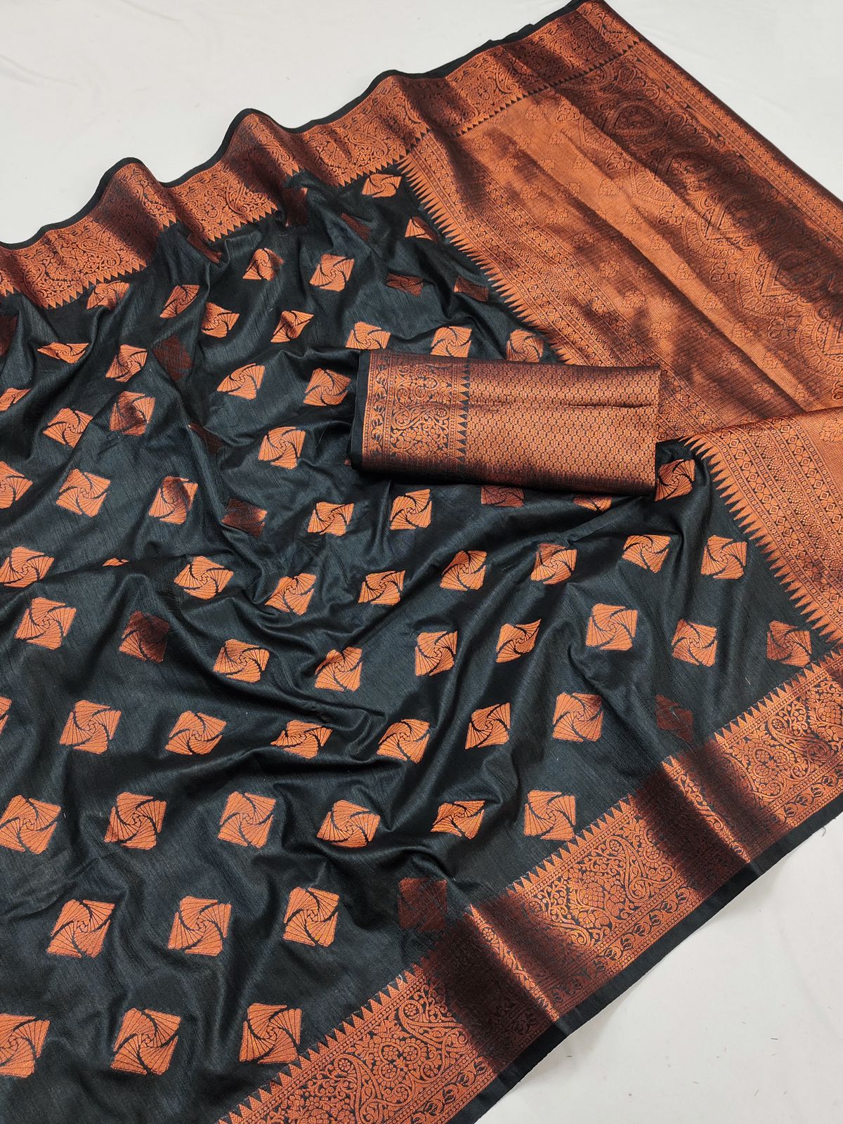 Sumptuous Black Soft Banarasi Silk Saree With Enthralling Blouse Piece