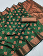 Woebegone Dark Green Soft Banarasi Silk Saree With Alluring Blouse Piece