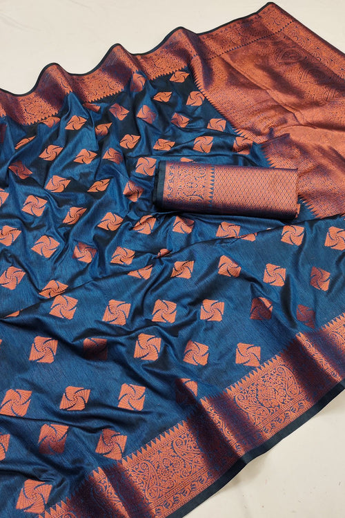 Load image into Gallery viewer, Ratatouille Navy Blue Soft Banarasi Silk Saree With Effulgent Blouse Piece
