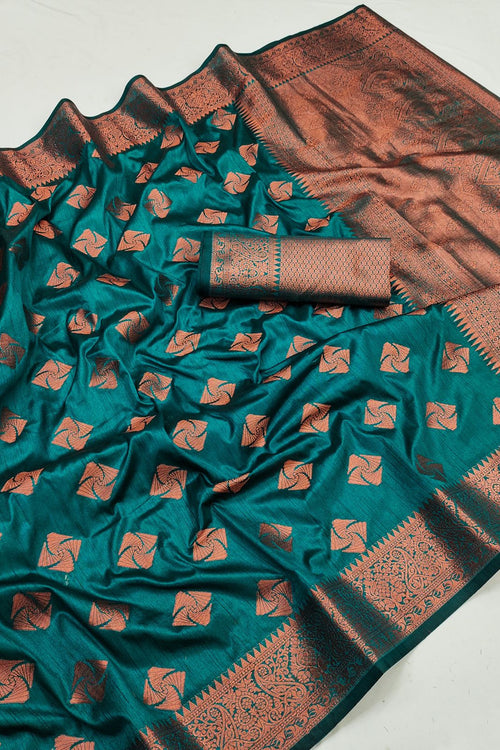 Load image into Gallery viewer, Scrumptious Rama Soft Banarasi Silk Saree With Glamorous Blouse Piece
