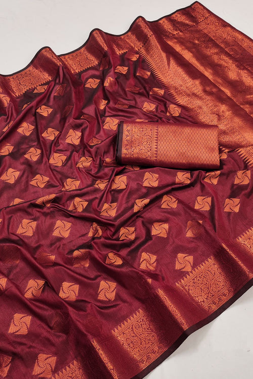 Load image into Gallery viewer, Exuberant Wine Soft Banarasi Silk Saree With Aplomb Blouse Piece
