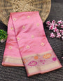 Designer Baby Pink Soft Banarasi Silk Saree With Pulsating Blouse Piece