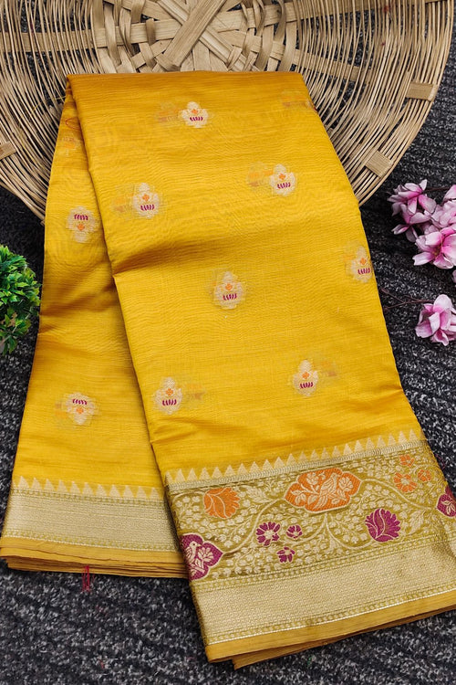 Load image into Gallery viewer, Elaborate Yellow Soft Banarasi Silk Saree With Majestic Blouse Piece
