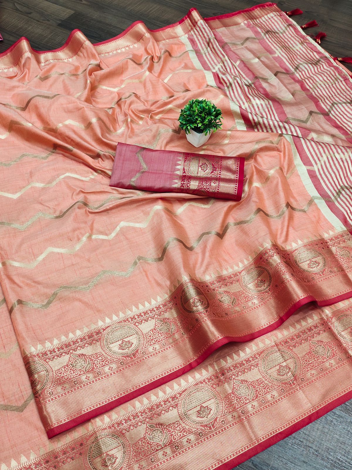 Epiphany Peach Soft Banarasi Silk Saree With Supernal Blouse Piece