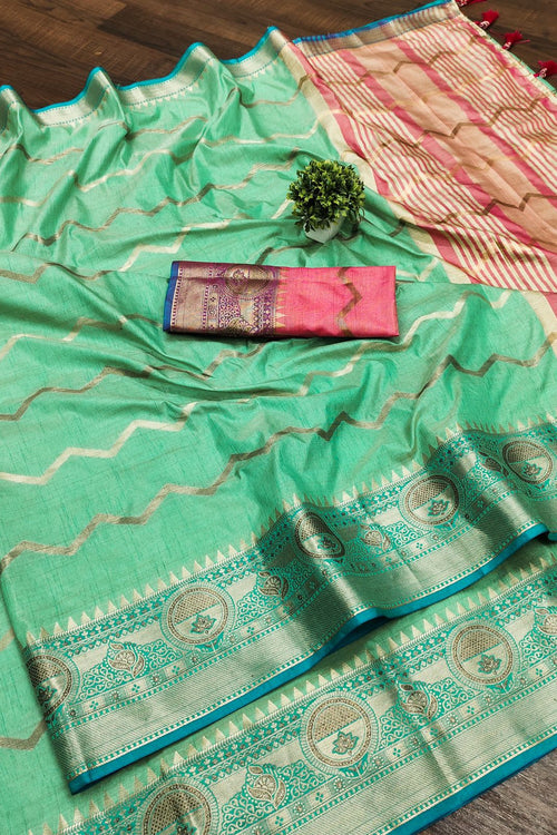 Load image into Gallery viewer, Sumptuous Sea Green Soft Banarasi Silk Saree With Beguiling Blouse Piece
