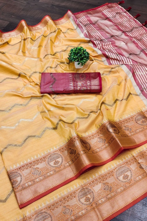 Load image into Gallery viewer, Staggering Yellow Soft Banarasi Silk Saree With Sonorous Blouse Piece
