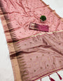 Eloquence Baby Pink Soft Banarasi Silk Saree With Propinquity Blouse Piece