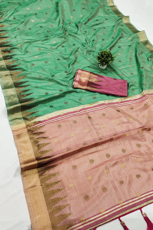 Load image into Gallery viewer, Chatoyant Green Soft Banarasi Silk Saree With Gossamer Blouse Piece
