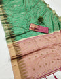 Chatoyant Green Soft Banarasi Silk Saree With Gossamer Blouse Piece