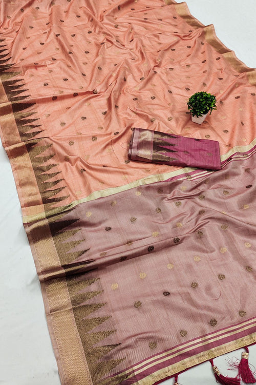 Load image into Gallery viewer, Twirling Peach Soft Banarasi Silk Saree With Bucolic Blouse Piece
