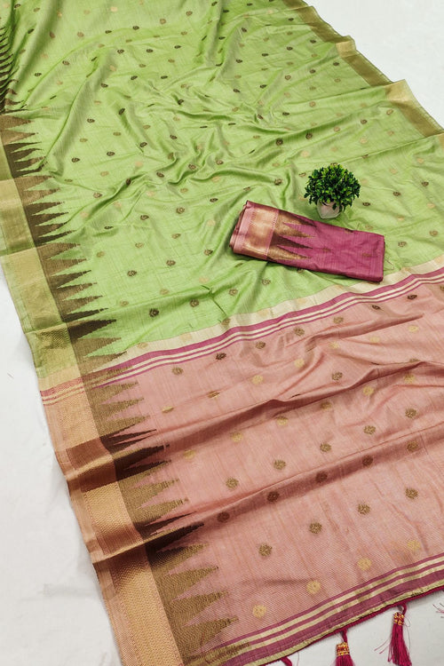 Load image into Gallery viewer, Beautiful Perrot Soft Banarasi Silk Saree With Prominent Blouse Piece
