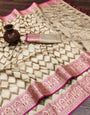 Pretty Beige Soft Banarasi Silk Saree With Designer Blouse Piece