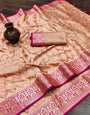 Arresting Peach Soft Banarasi Silk Saree With Twirling Blouse Piece