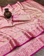 Gossamer Pink Soft Banarasi Silk Saree With Ratatouille Blouse Piece