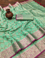 Confounding Sea Green Soft Banarasi Silk Saree With Artistic Blouse Piece