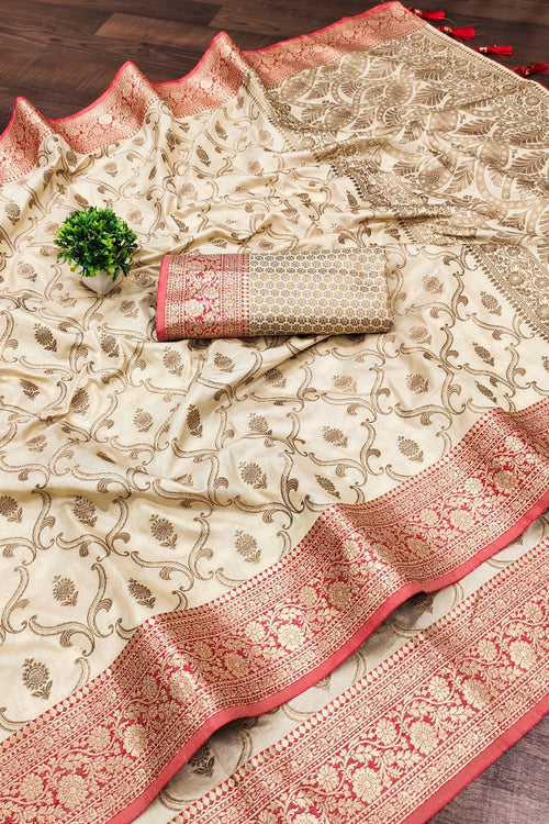 Load image into Gallery viewer, Amazing Beige Soft Banarasi Silk Saree With Adorning Blouse Piece
