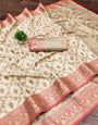 Amazing Beige Soft Banarasi Silk Saree With Adorning Blouse Piece