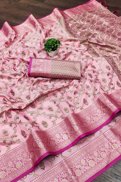Load image into Gallery viewer, Propinquity Pink Soft Banarasi Silk Saree With Confounding  Blouse Piece
