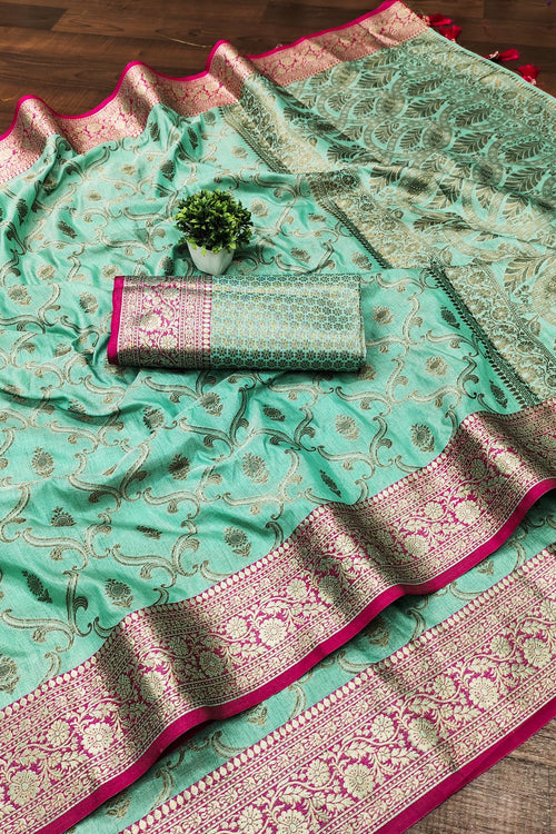 Load image into Gallery viewer, Imaginative Sea Green Soft Banarasi Silk Saree With Proficient Blouse Piece
