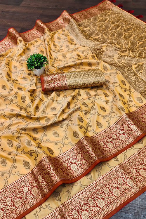 Load image into Gallery viewer, Charismatic Yellow Soft Banarasi Silk Saree With Ethereal Blouse Piece
