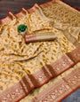 Charismatic Yellow Soft Banarasi Silk Saree With Ethereal Blouse Piece