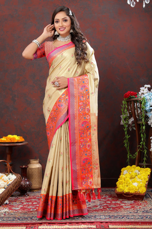 Load image into Gallery viewer, Lovely Beige Soft Banarasi Silk Saree With Outstanding Blouse Piece
