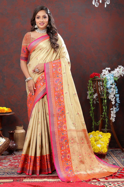 Load image into Gallery viewer, Lovely Beige Soft Banarasi Silk Saree With Outstanding Blouse Piece
