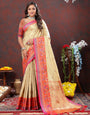 Lovely Beige Soft Banarasi Silk Saree With Outstanding Blouse Piece