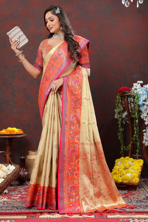 Load image into Gallery viewer, Lovely Beige Soft Banarasi Silk Saree With Outstanding Blouse Piece
