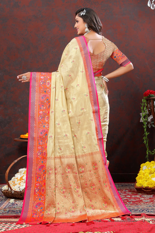 Load image into Gallery viewer, Lovely Beige Soft Banarasi Silk Saree With Outstanding Blouse Piece
