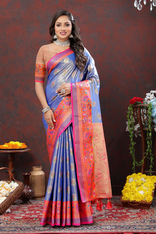 Load image into Gallery viewer, Engrossing Blue Soft Banarasi Silk Saree With Exceptional Blouse Piece
