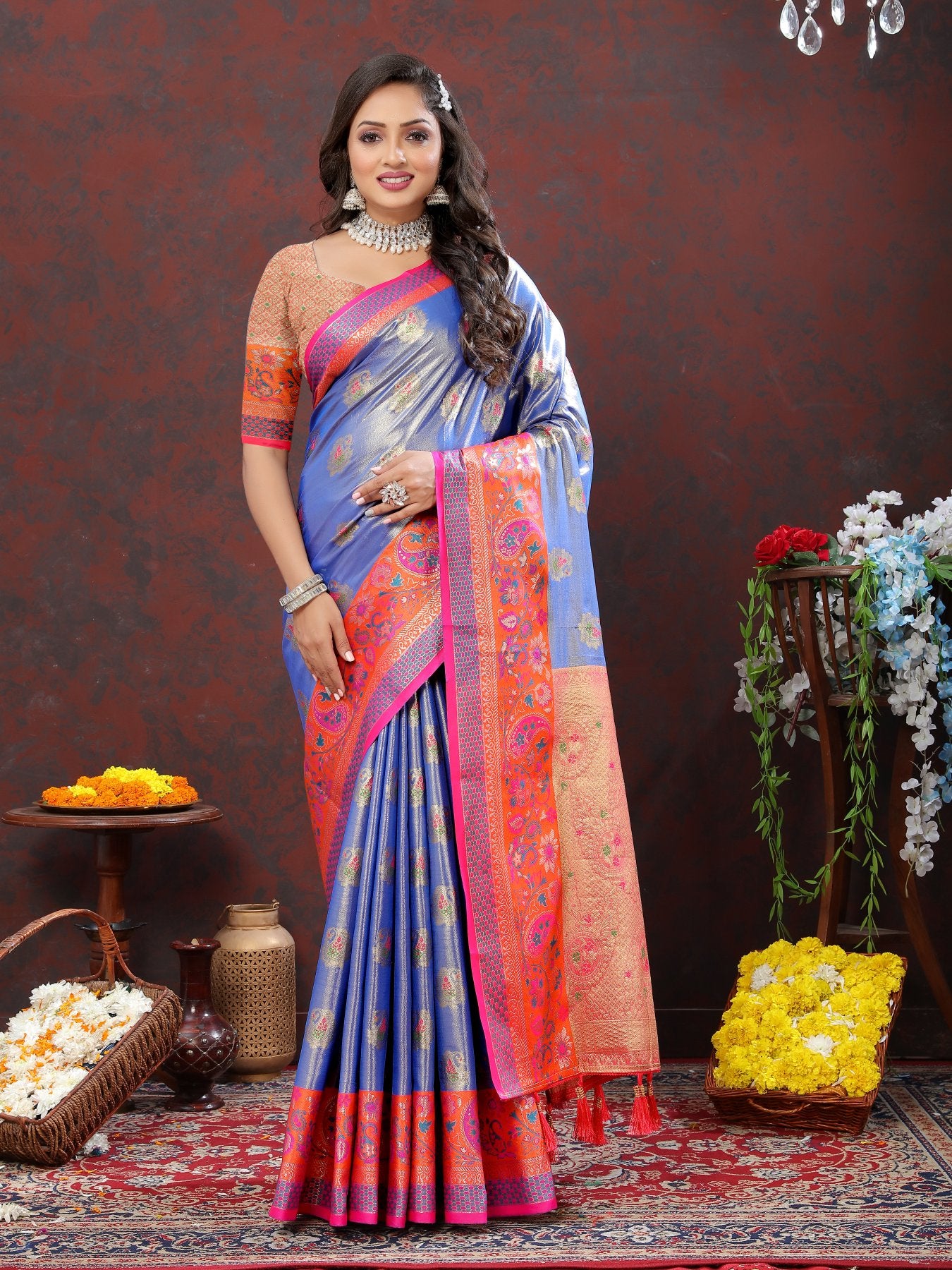 Engrossing Blue Soft Banarasi Silk Saree With Exceptional Blouse Piece