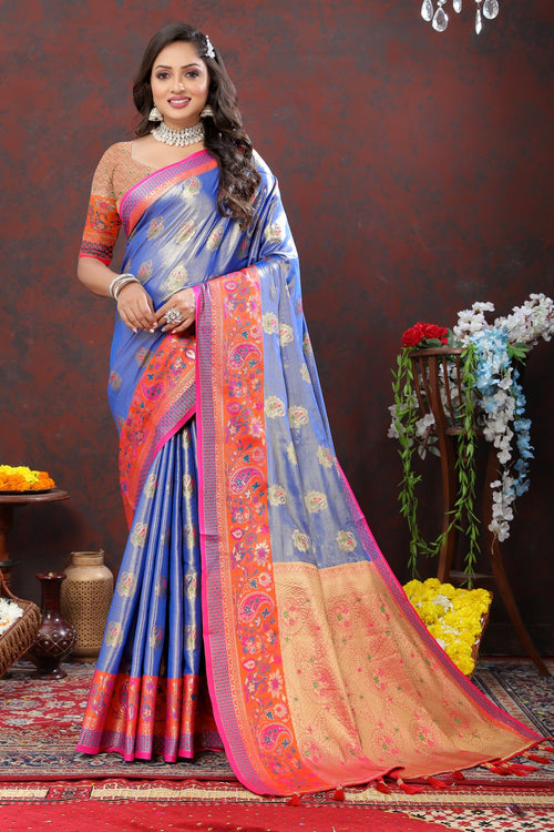 Load image into Gallery viewer, Engrossing Blue Soft Banarasi Silk Saree With Exceptional Blouse Piece
