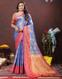 Engrossing Blue Soft Banarasi Silk Saree With Exceptional Blouse Piece