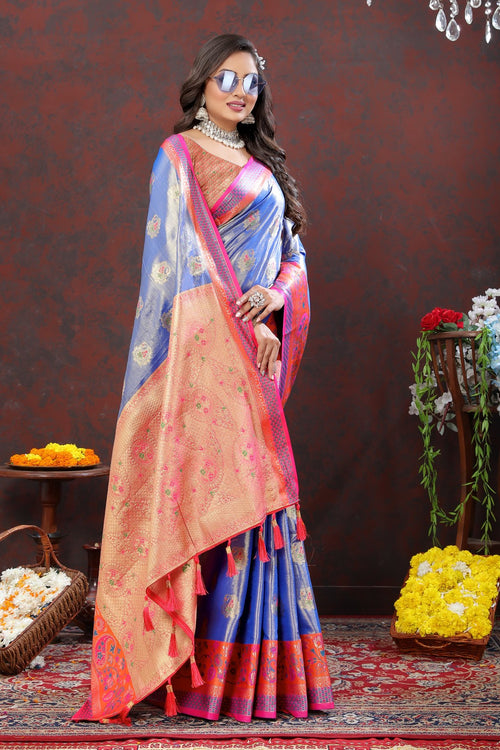 Load image into Gallery viewer, Engrossing Blue Soft Banarasi Silk Saree With Exceptional Blouse Piece
