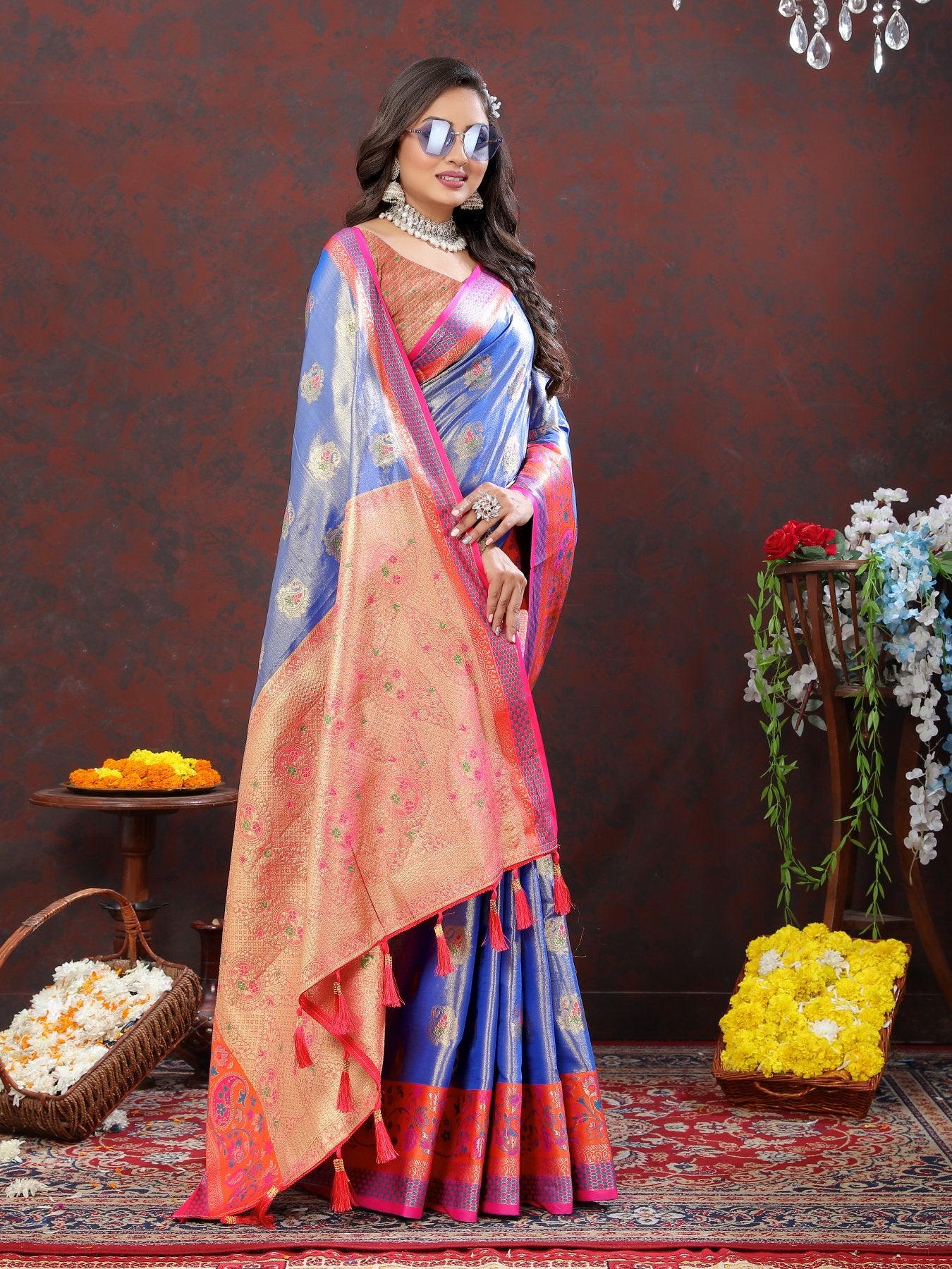 Engrossing Blue Soft Banarasi Silk Saree With Exceptional Blouse Piece