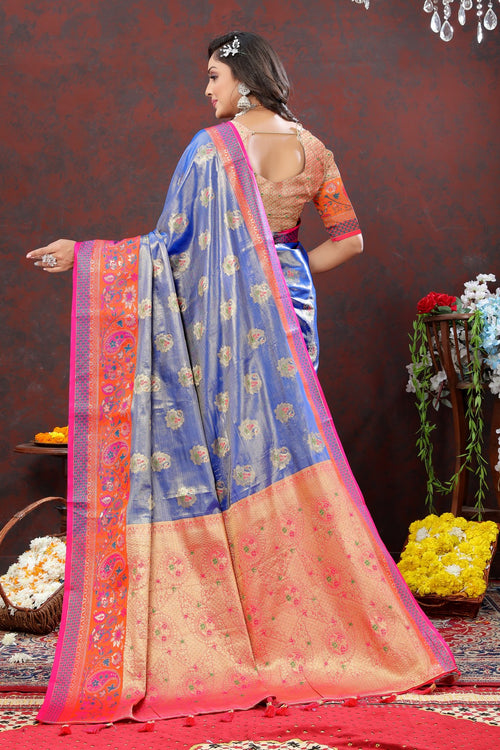 Load image into Gallery viewer, Engrossing Blue Soft Banarasi Silk Saree With Exceptional Blouse Piece
