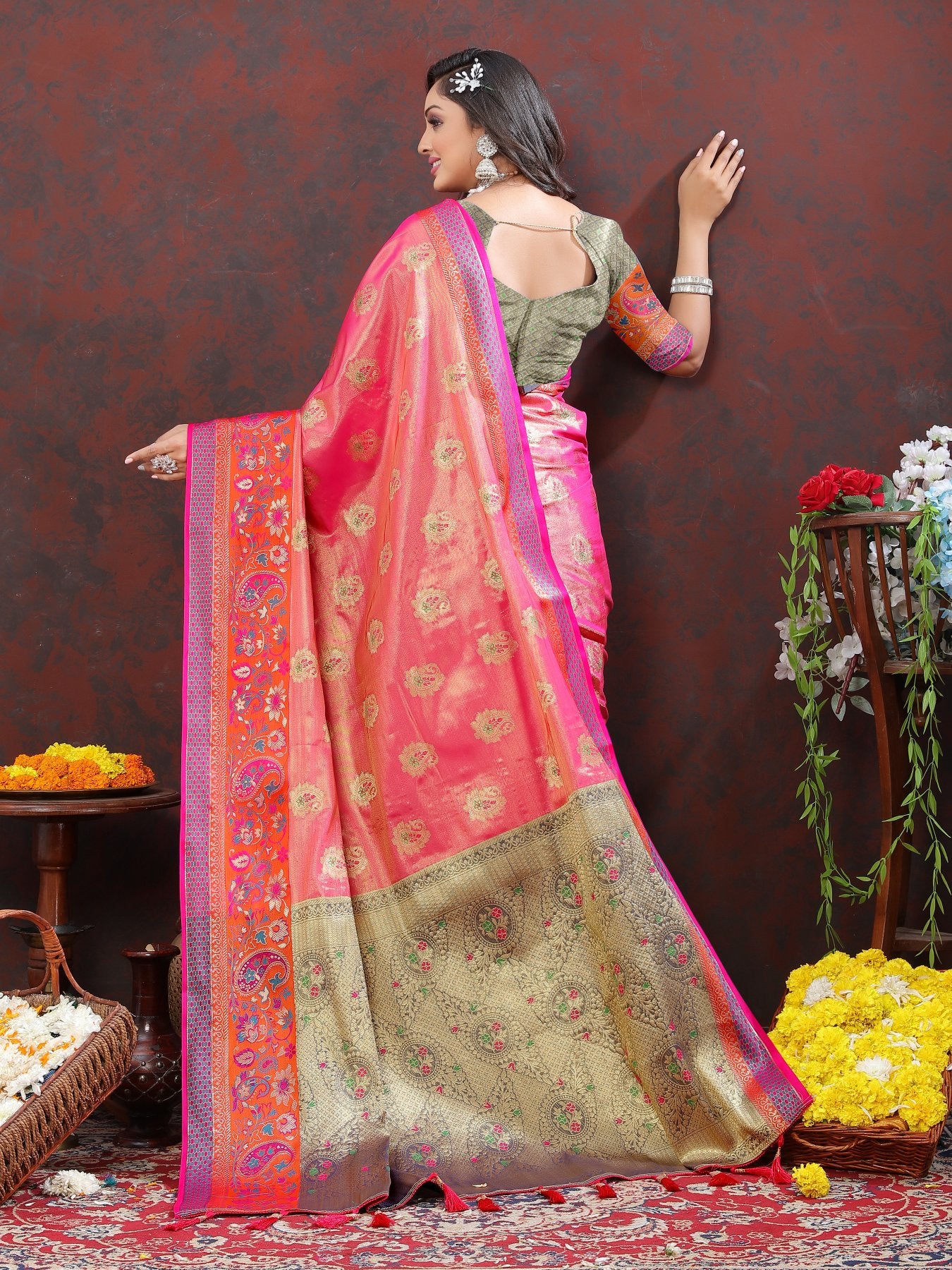 Exquisite Dark Pink Soft Banarasi Silk Saree With Divine Blouse Piece